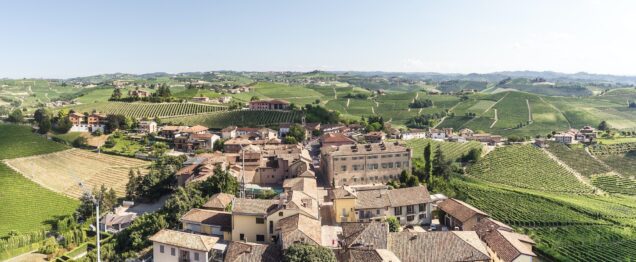 Aerial shot of the buildings in the Certaldo town in Italy