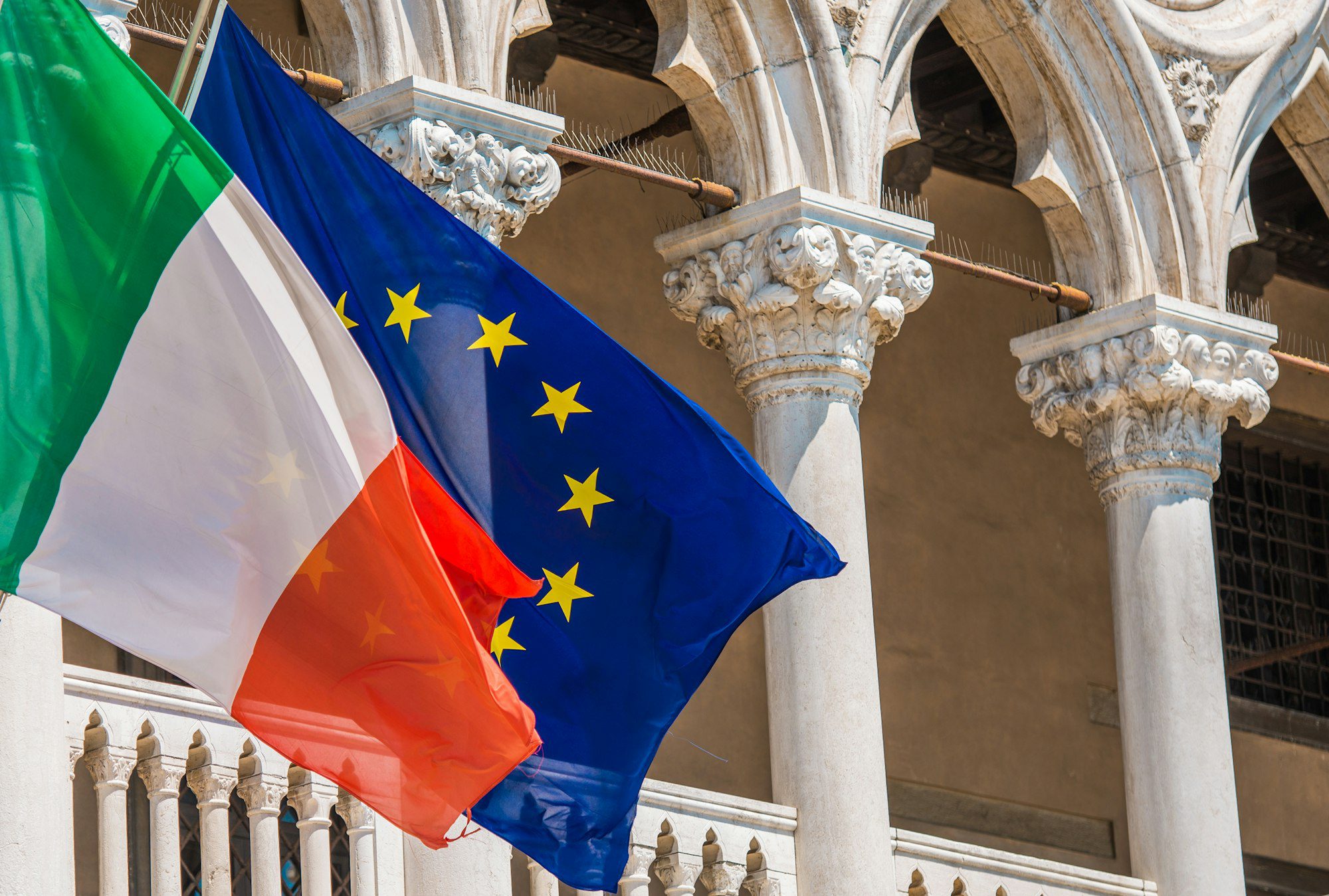 Italy and European Union Flags